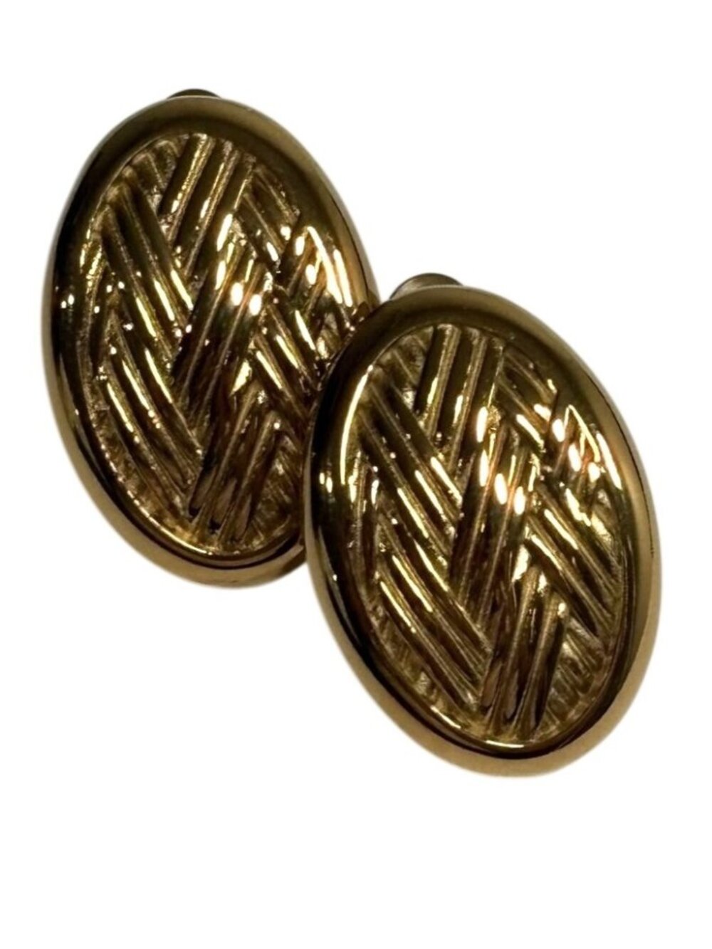 MEFYE Woven-Patterned Oval Studs in Gold Tone